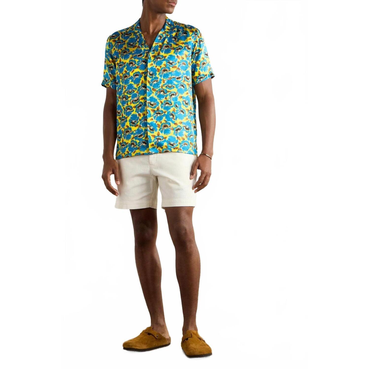 New Orlebar Brown Maitan Petal Camp Collar Silk Shirt In Lemon Meringue